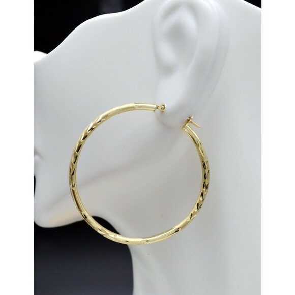 1.4 10k Solid Yellow Gold Large Hoop Diamond Cut Earrings35mm x2MM 2.1GR